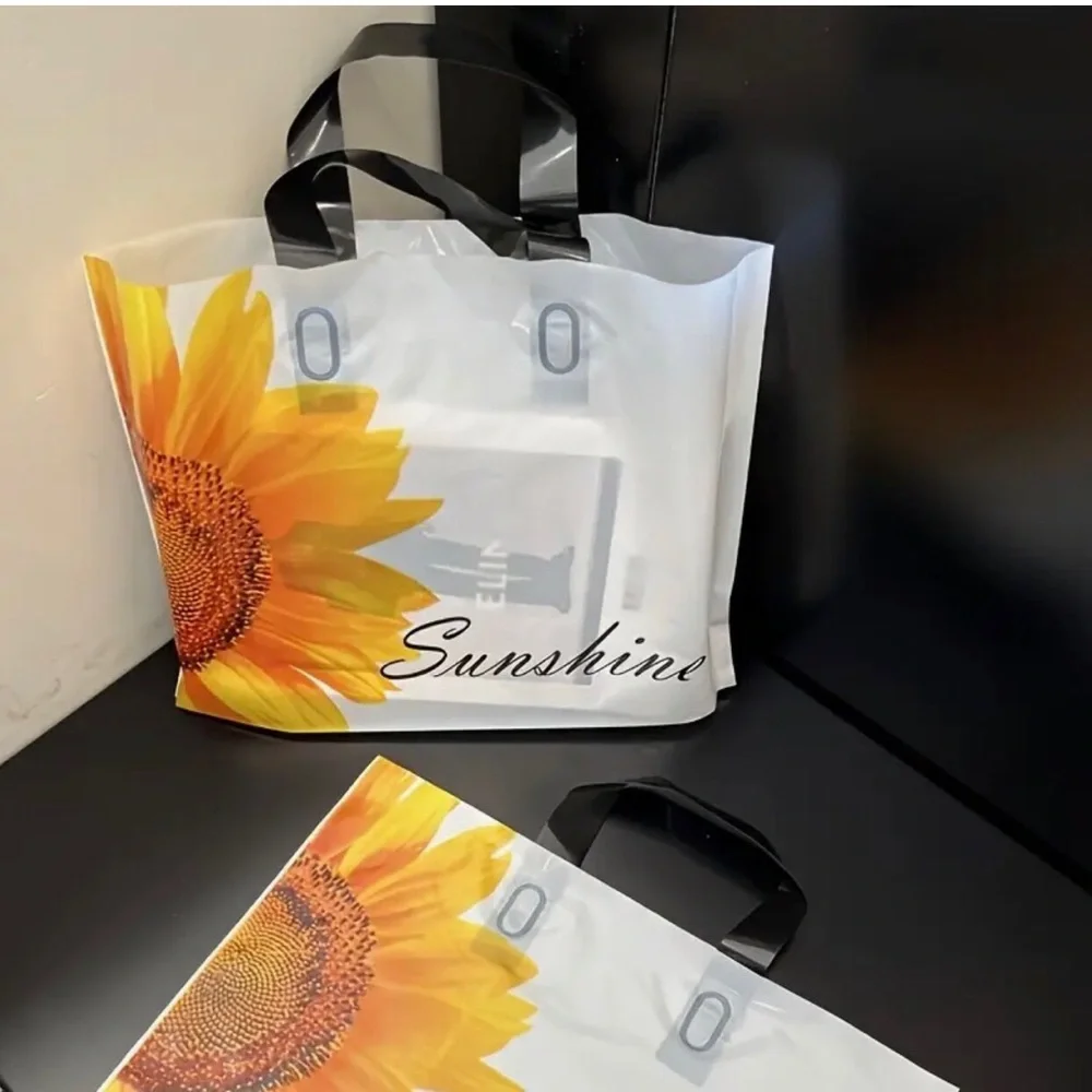 Sunshine Sunflower Plastic Tote Bags - 10 pcs